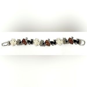 Silver Tone Resin Enamel Cats Bracelet Magnetic Closure 7.5” Length CAT LADY